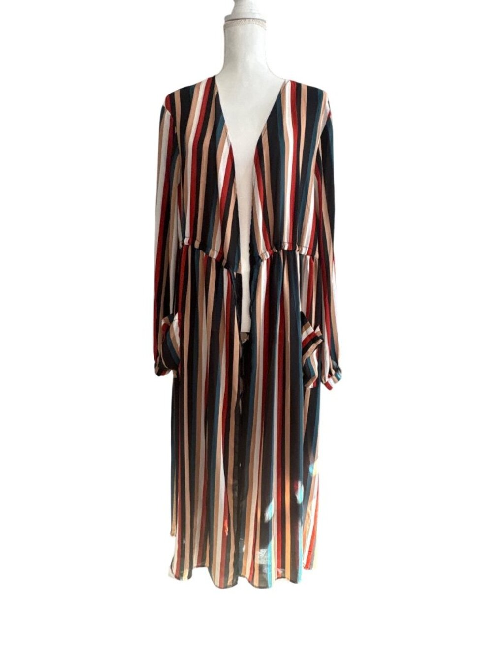 Torrid Earthy Multicolor Striped Plus Size Boho Duster Cardigan Open Front Sz 3